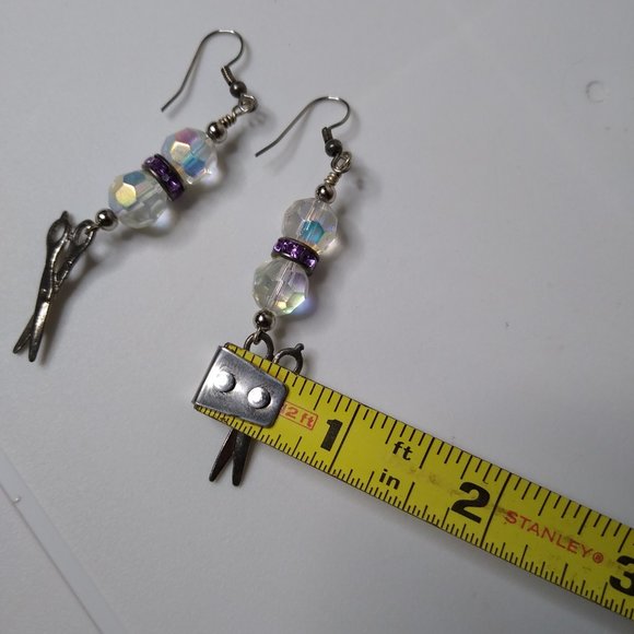 Vintage Glass Bead Metal Scissors Dangle Earrings - Picture 15 of 15